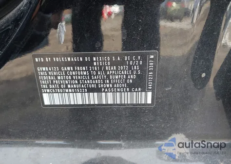 2021 Volkswagen Jetta 1.4T R-Line/1.4T S/1.4T Se из США, поврежденный, VIN 3VWC57BU7MM015229